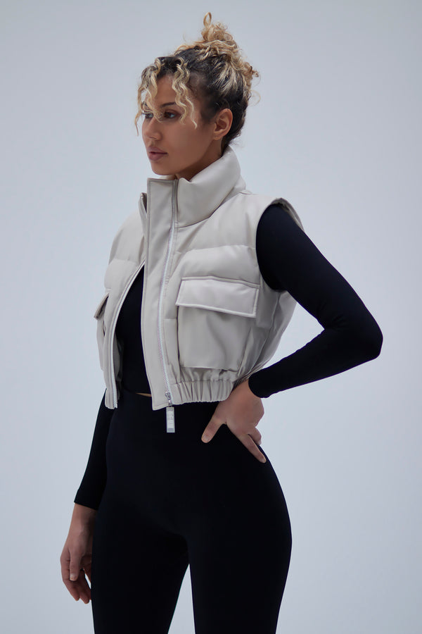 Vegan Faux Leather Cropped Gilet Puffer