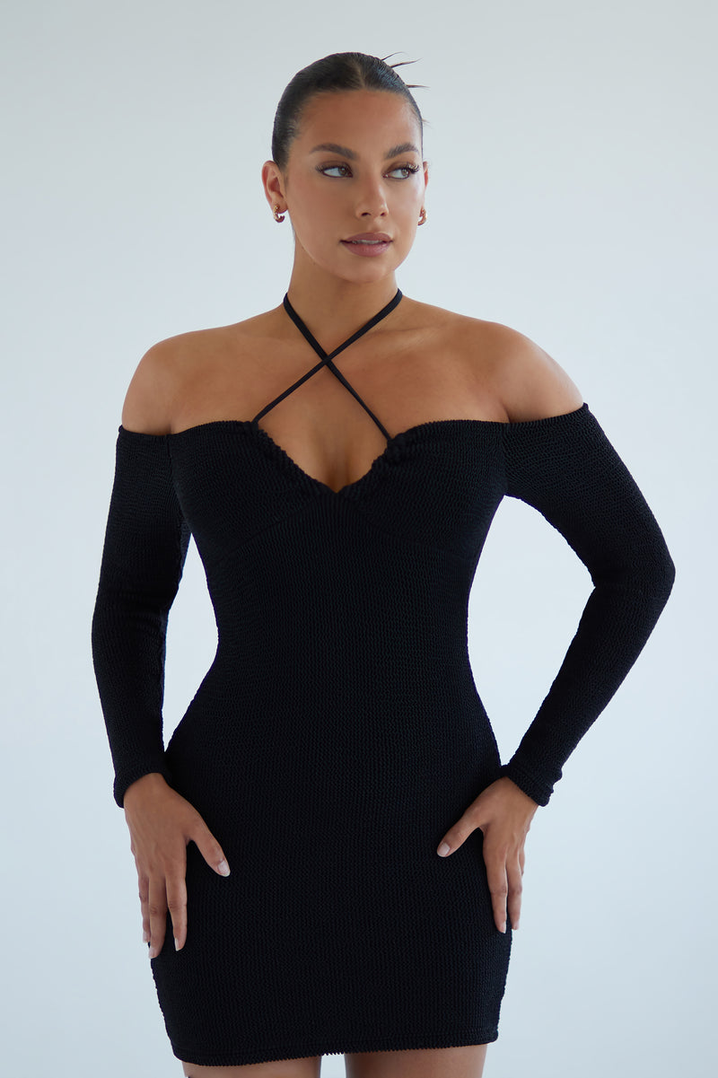 Textured Sia Multiway Mini Black Dress