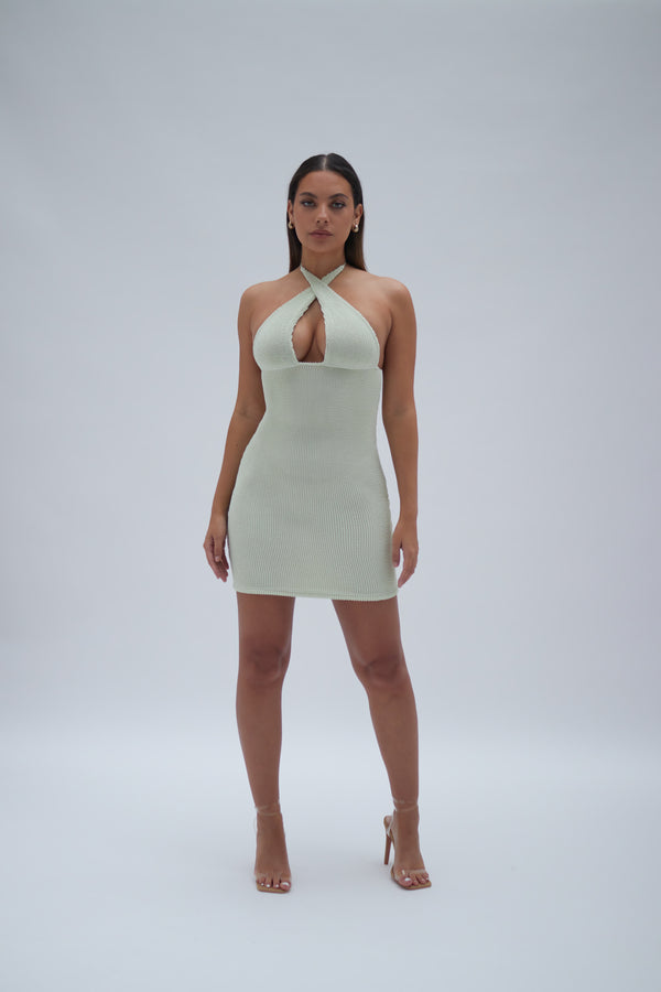 Pistachio Textured Multiway Wrap Mini Dress